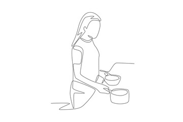 Serving at soup kitchens concept one-line drawing