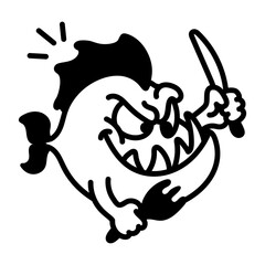 Scary fish icon in hand drawn style 

