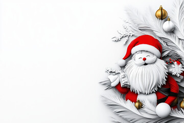 Fototapeta premium Festive Santa Claus With Christmas Decorations On White Background