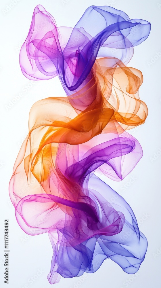 Poster colorful wisps of fabric float gracefully in the air against a plain background in a mesmerizing dis