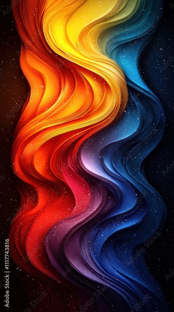 Aufkleber abstract swirling waves in vibrant colors create a striking visual display against a dark background
