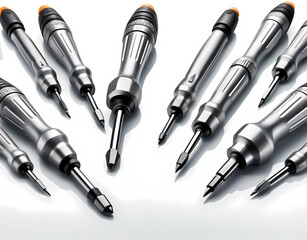 Naklejka premium A multi-bit screwdriver set on a white background. Generative AI