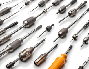 Fototapeta premium A collection of screwdrivers with different sizes on a white background. Generative AI