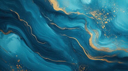 Abstract blue and gold fluid art digital creation creative environment aesthetic viewpoint