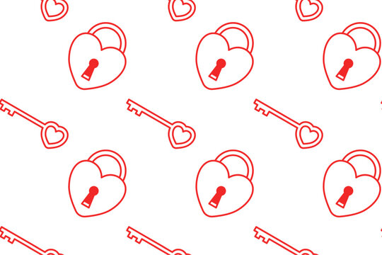 love of padlock, key pattern on white background. key, padlock with love vector pattern. doodle key, padlock with hearth isolated seamless pattern. seamless pattern of love of key, padlock background