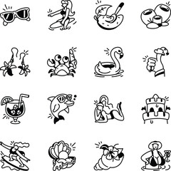 Obraz premium Hand Drawn Beach Vacations Icons Set 