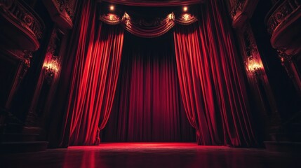 Red Stage Curtains in a Theatrical Setting