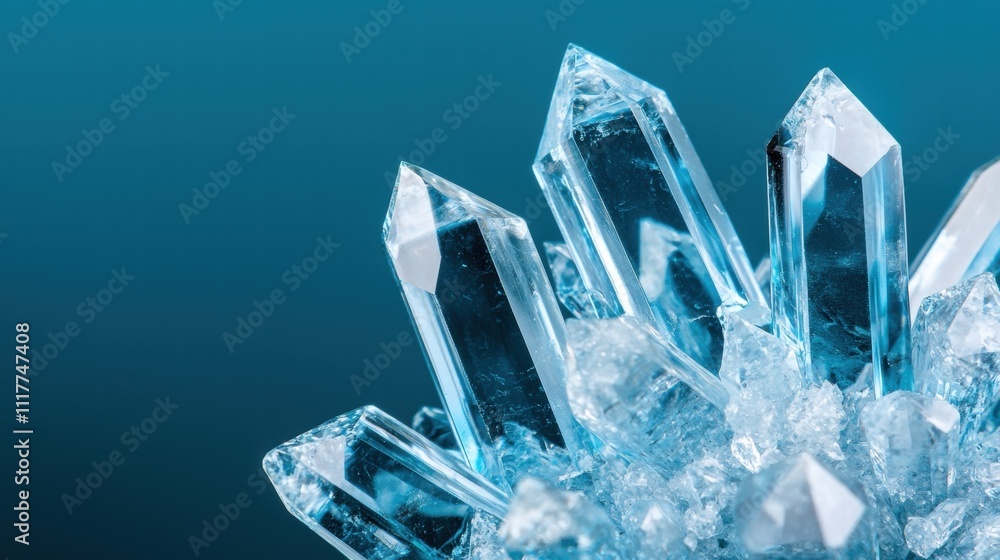 Poster a close-up of shimmering blue crystals, showcasing their sharp points and intricate structures again