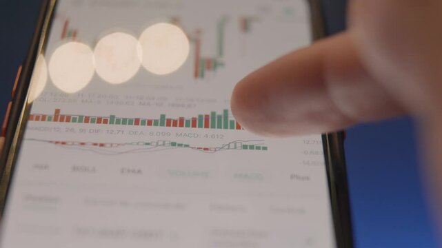 Smartphone displaying crypto trading chart with indicators