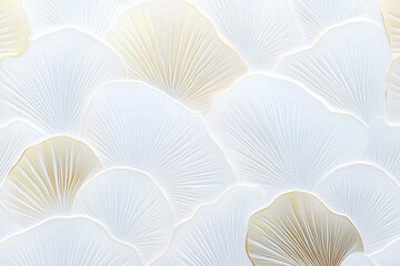 A textured background featuring overlapping white ginkgo leaves with subtle gold accents. The design is elegant and modern, suitable for various decorative purposes.