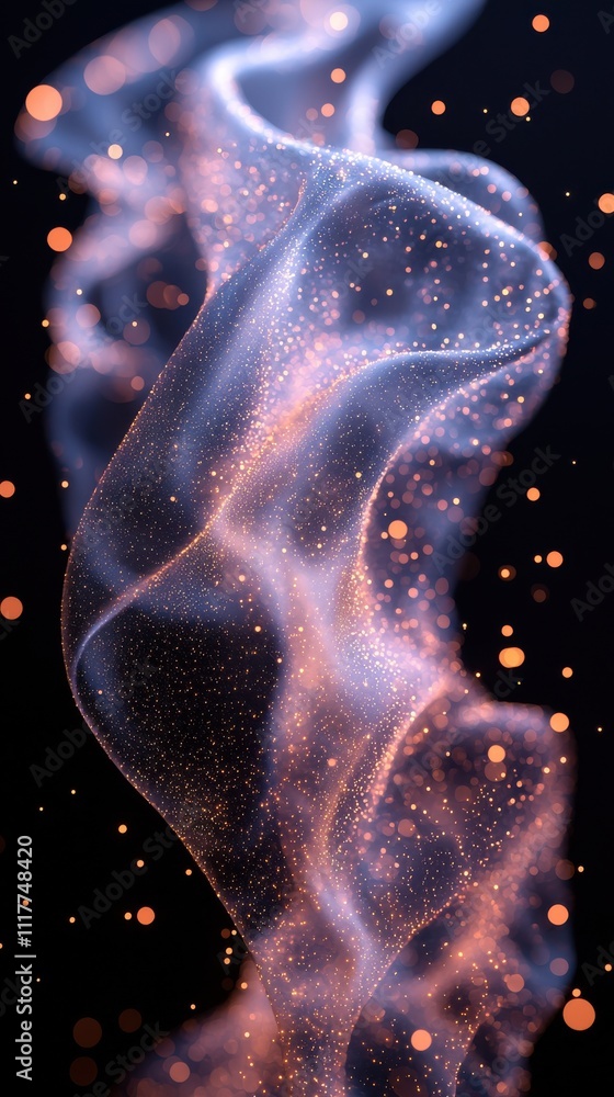 Poster abstract glowing waves with particles create a mesmerizing visual effect against a dark background