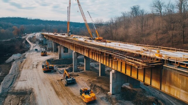 Engineers manage bridge construction projects for industrial developments using advanced tools.