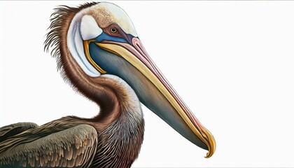 Eastern brown pelican a large bird and white background