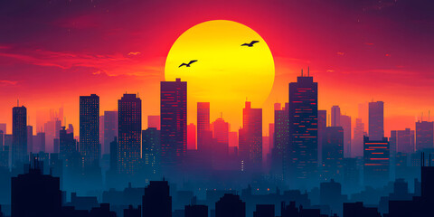 Fototapeta premium Cityscape during Vibrant Sunset