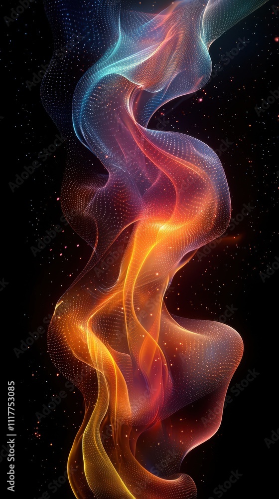 Poster vibrant abstract wave pattern with glowing colors and a dark background creating an ethereal atmosph