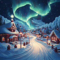 A magical North Pole scene with Santa's village