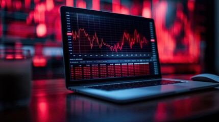Chart data on a laptop computer screen representing business or stock growth