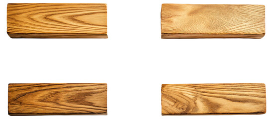 Four wooden blocks with distinct grain patterns on a white background.