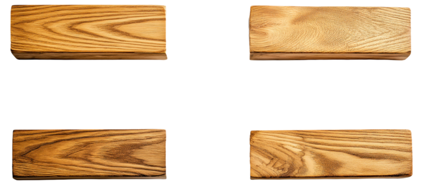 Four wooden blocks with distinct grain patterns on a white background.