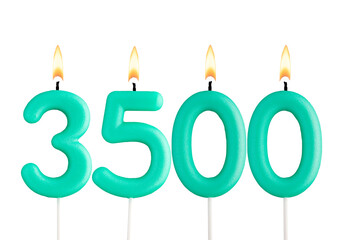 Candles forming the number 3500 - white background