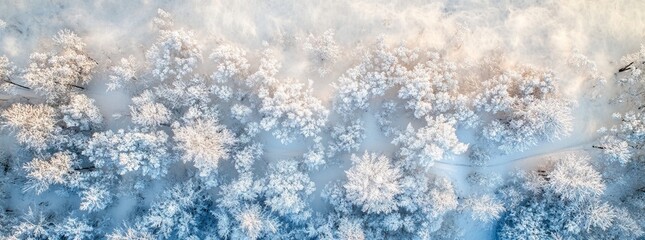 Aerial View of Snow-Covered Forest with Road in Winter. AI generated illustration