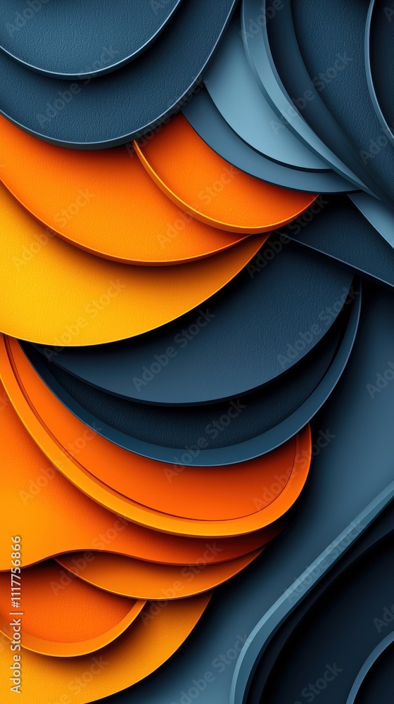 Aufkleber abstract design with layered orange and blue shapes creating a dynamic visual effect