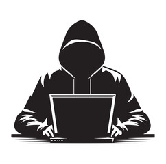Computer hacker with laptop silhouette vector illustration