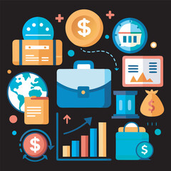 Finance icon set vector illustration—profit, Bank, Losses, Money, Coins, Earnings, Wallet, Finance Icons.