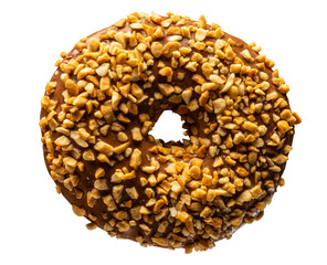 Chocolate donut sprinkled with crunchy peanut