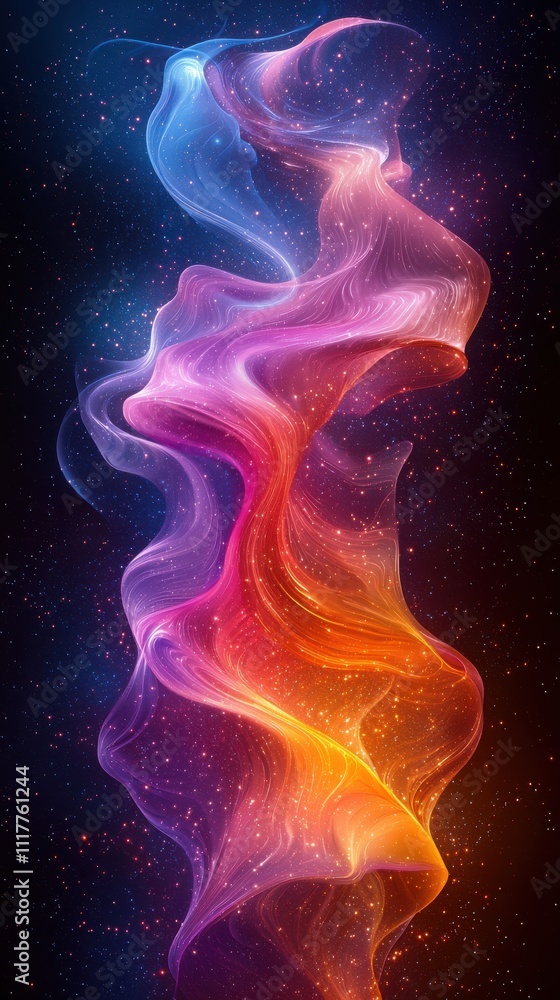 Poster colorful abstract swirl in a cosmic space setting showcasing vibrant hues and flowing patterns