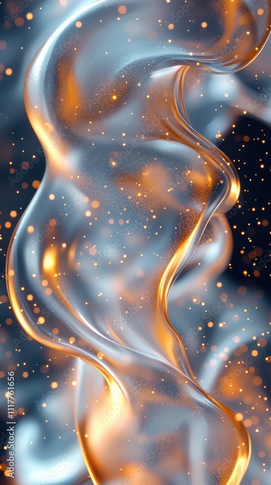 Poster ethereal swirls of transparent orange and blue patterns creating a mesmerizing visual effect in abst