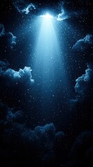 Fototapeta premium Mysterious blue light shining through dark clouds at night creating a surreal atmosphere