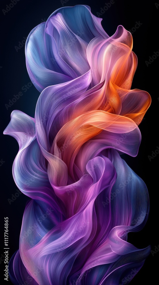 Poster flowing abstract patterns in vibrant colors create a stunning visual displayed against a dark backgr