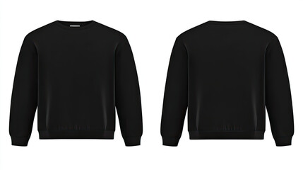 black front and back view sweatshirt short crop womans sweater long sleeve on white background mockup