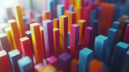 Fototapeta premium Vibrant 3D Geometry with Colorful Rectangles and Vertical Shapes in a Dynamic and Abstract Setting