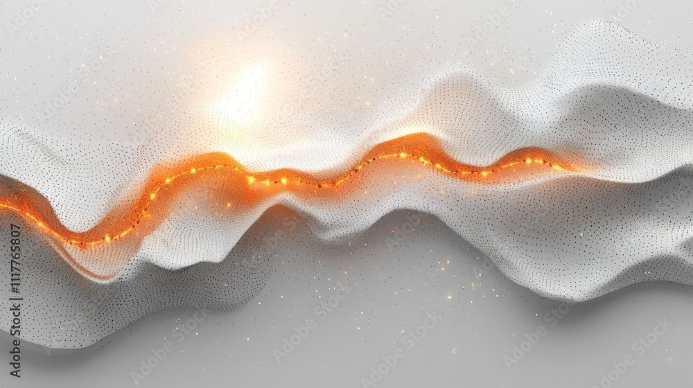 Poster abstract texture with flowing waves and glowing lines in soft white and orange colors on a subtle ba