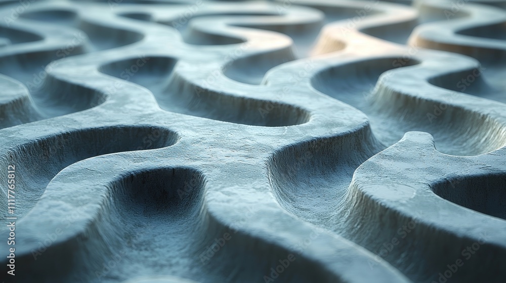 Poster close-up view of textured surface with wavy patterns and reflective finish for artistic and abstract