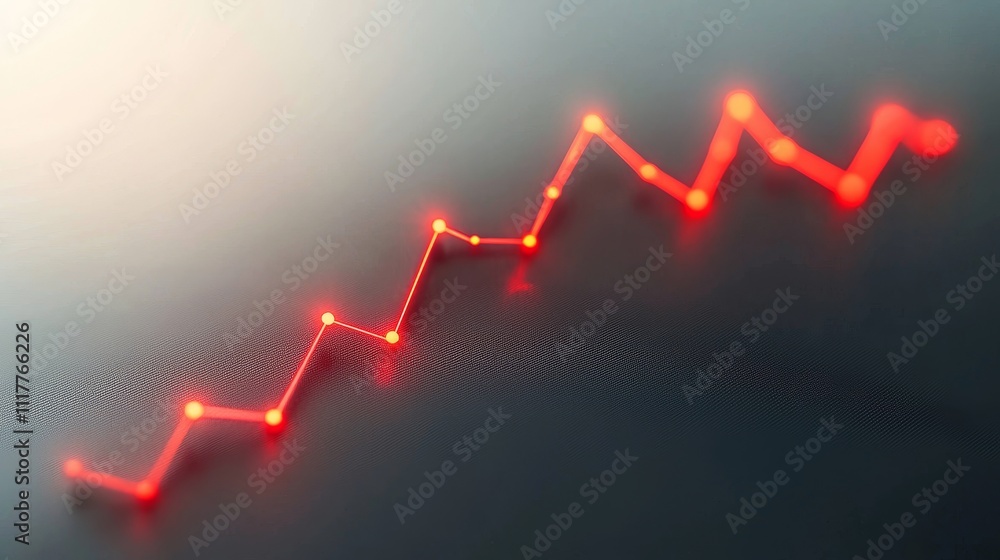 Aufkleber red neon line graph displaying upward trend on glossy background representing business growth and fi