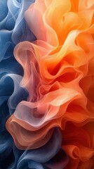 Obraz premium Colorful swirls of translucent fabric create a vibrant abstract pattern in shades of orange and blue