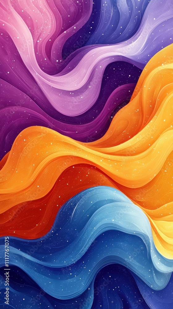 Poster colorful abstract waves flow harmoniously in vibrant patterns across a textured surface, creating a 