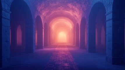 Mysterious Gothic Archway with Ethereal Light Filling the Dark Tunnel in a Dreamlike Atmosphere