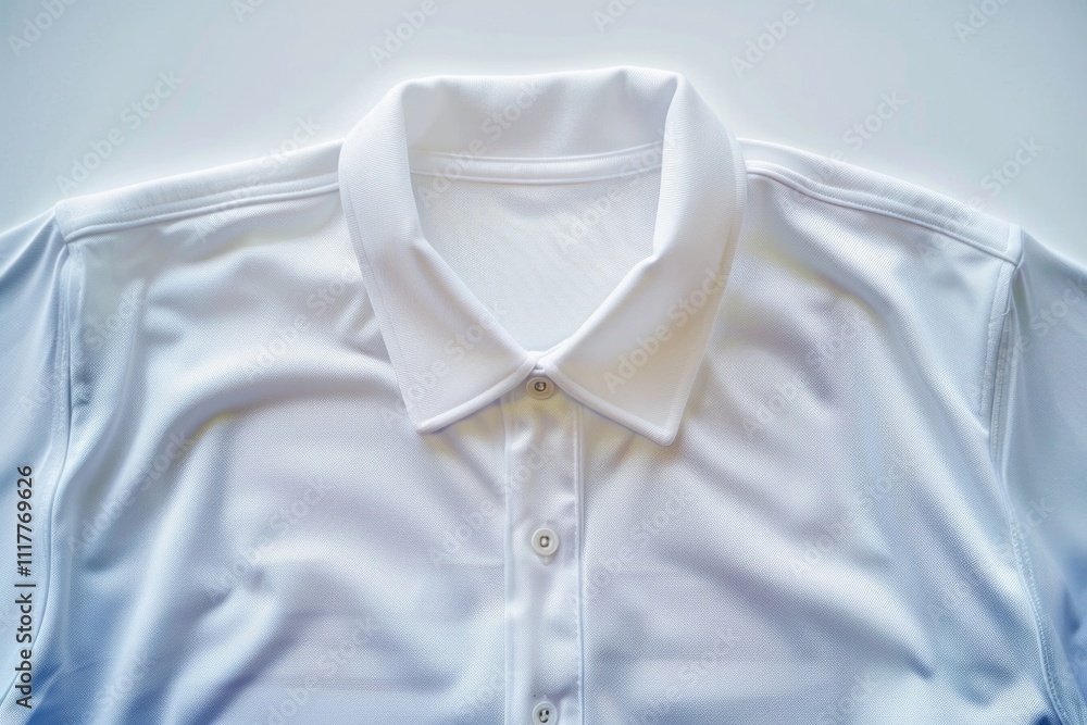 Poster a close-up view of a white shirt lying flat on a table, ready for use or display