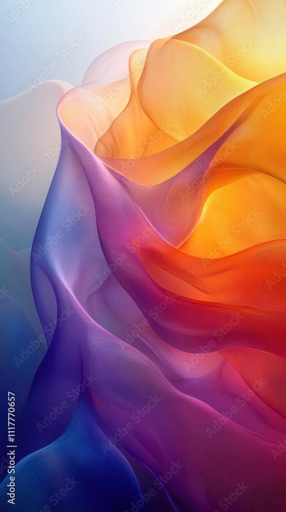 Poster colorful abstract wave pattern showcasing vibrant layers of fabric with a soft, ethereal quality