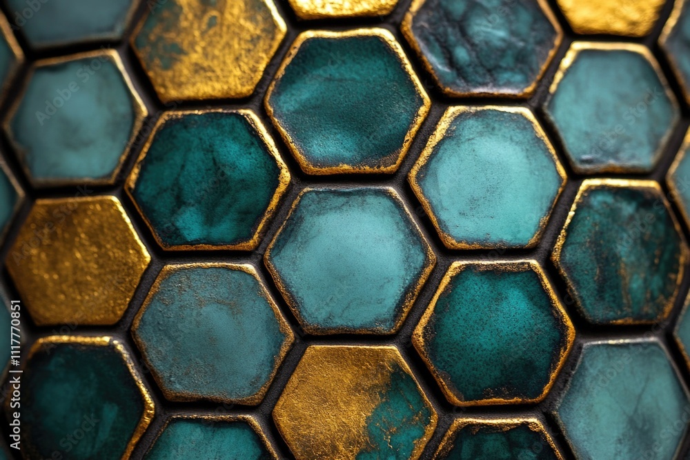 Poster a detailed view of a textured wall composed of interconnected hexagons