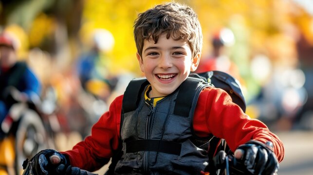 Young boy participating in adaptive racing techniques for inclusive sports events
