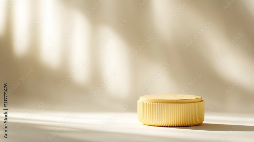 Poster soft yellow container placed on a light surface with a gentle background shadow creating a serene at