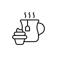 Afternoon tea outline icons, minimalist vector illustration ,simple transparent graphic element .Isolated on white background
