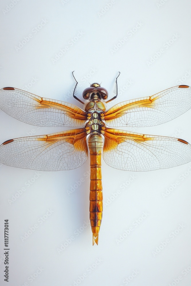 Aufkleber a close-up view of a dragonfly perched on a white surface, its delicate features and colors showcase