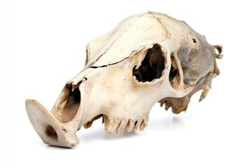 Fototapeta premium A detailed view of a skull on a white background, suitable for use in scenes related to death, mourning or Halloween