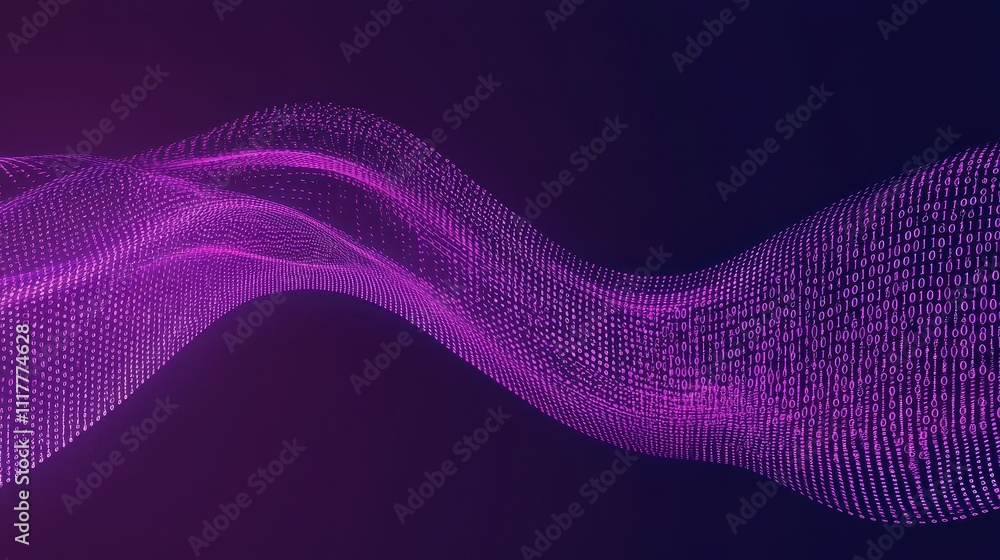 Poster dynamic stream of flowing binary code illuminated in vibrant colors for digital concepts